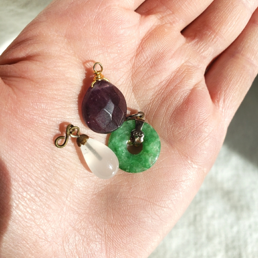 (💖 free add on!) Gemstone Charm Pendants Amethyst Jade Crystal